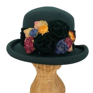 Toucan Womens Vintage 100% Wool Green Bowler Hat